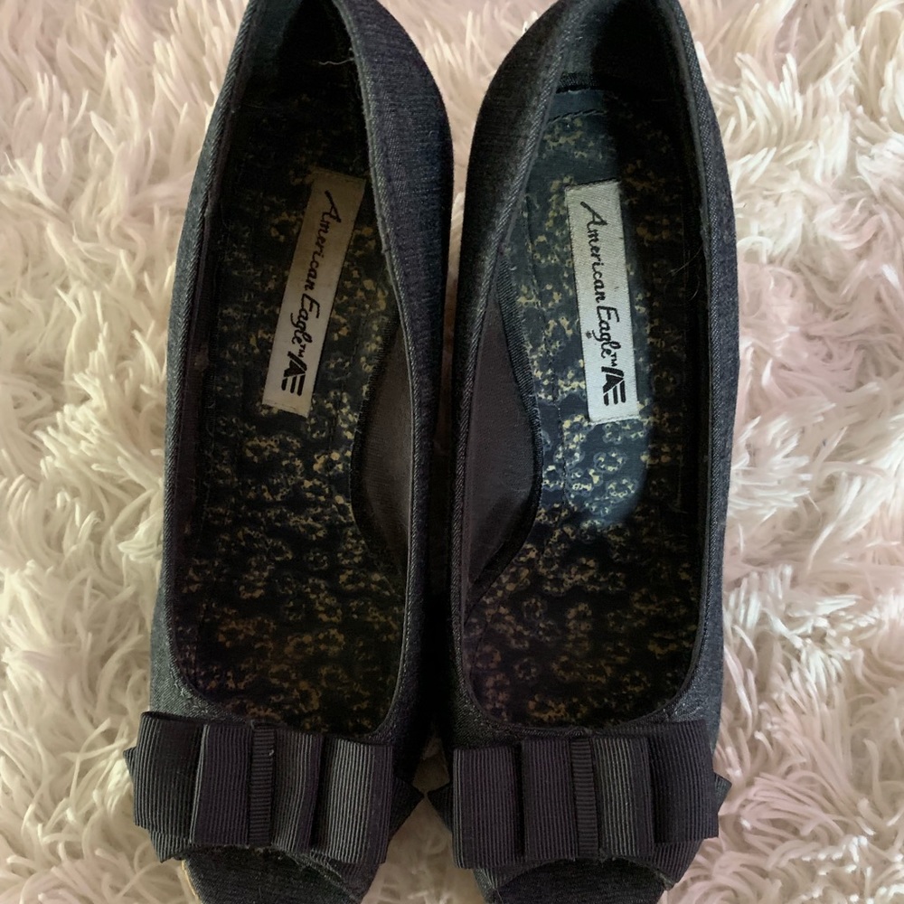 American Eagle Denim Wedge with Peep Toe - EUC